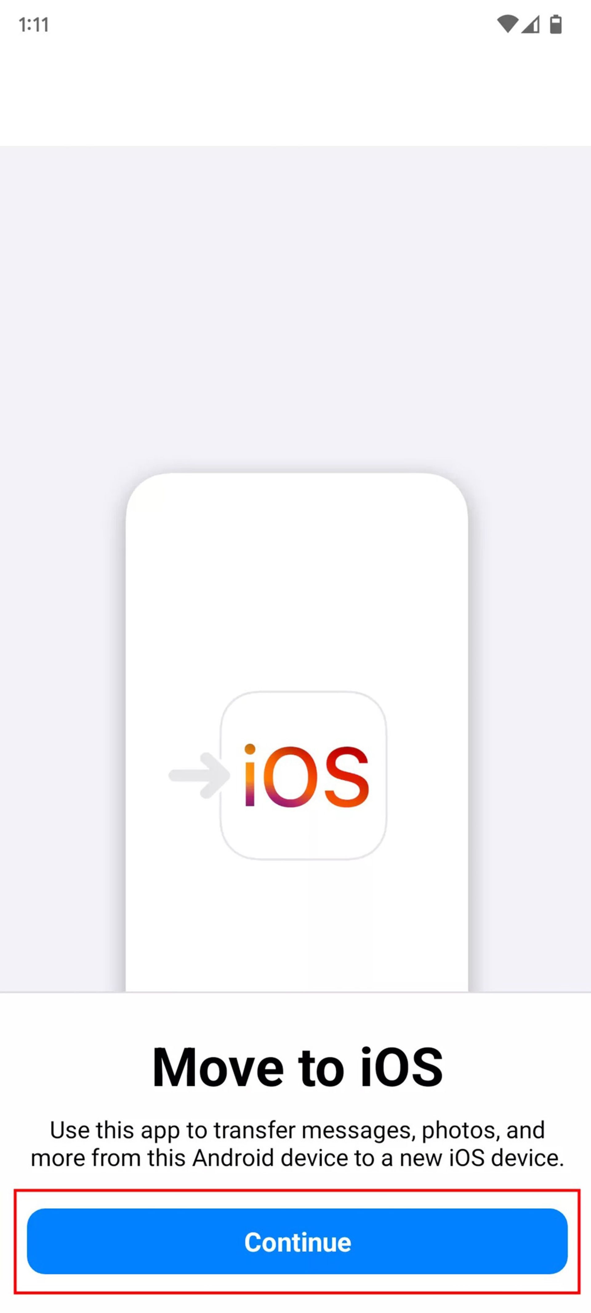 انتقال مخاطبین از اندروید به آیفون با اپلیکیشن Move to iOS مرحله ۲